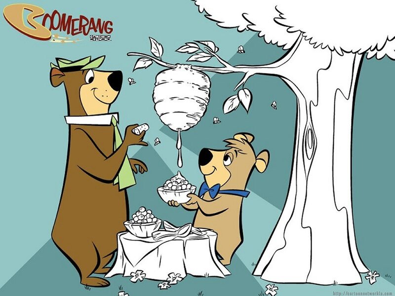 Yogi Bear and Boo-Boo at a picnic