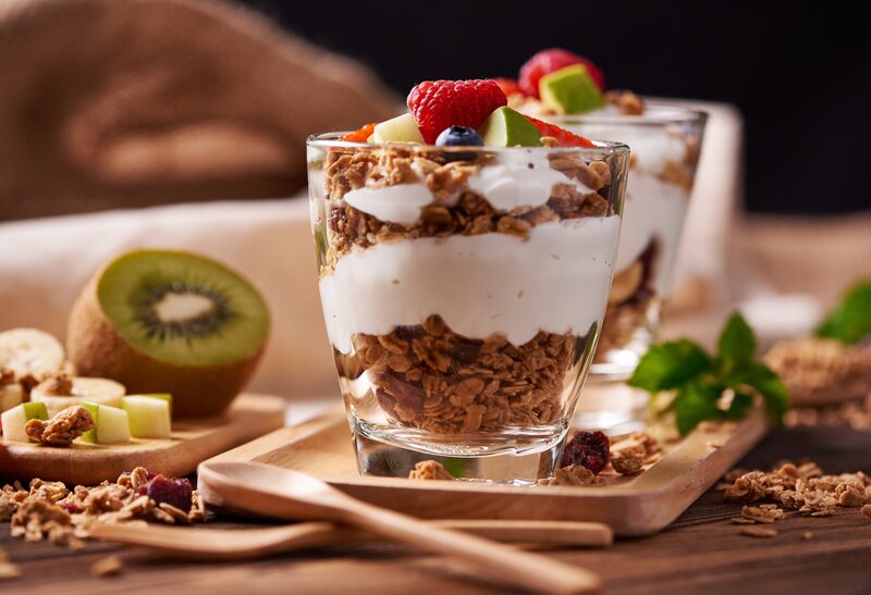 Yogurt Parfait in Glass — Brown, Appetizing