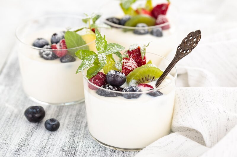 Yogurt with Berries — White, Fresh, Morning, Photograph
