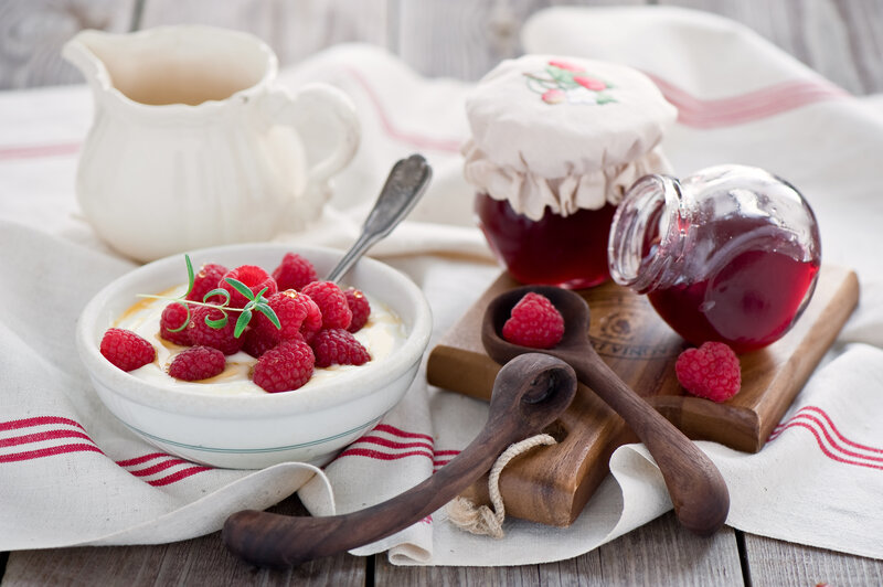 Yogurt with Raspberries — White, Calm