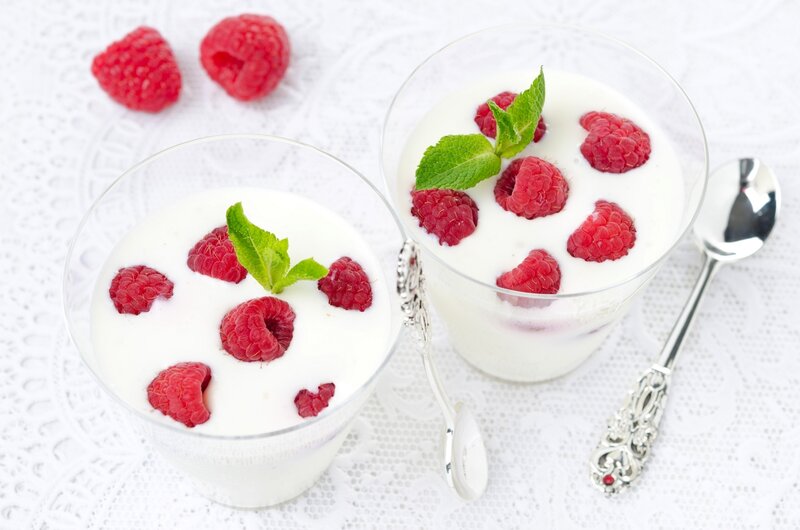 Yogurt with Raspberries — White, Fresh, Photograph