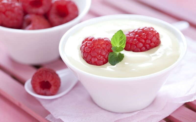 Yogurt with Raspberries — White, Fresh
