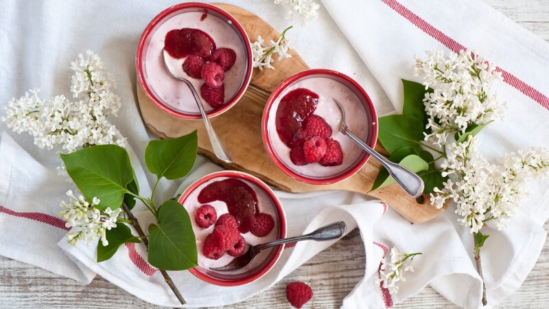 Yogurt with Raspberries — White, Serene, Spring