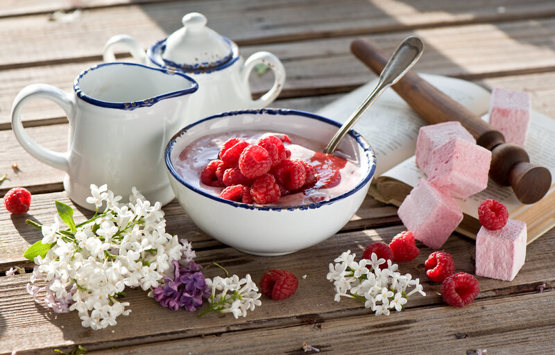 Yogurt with Raspberries — White, Serene