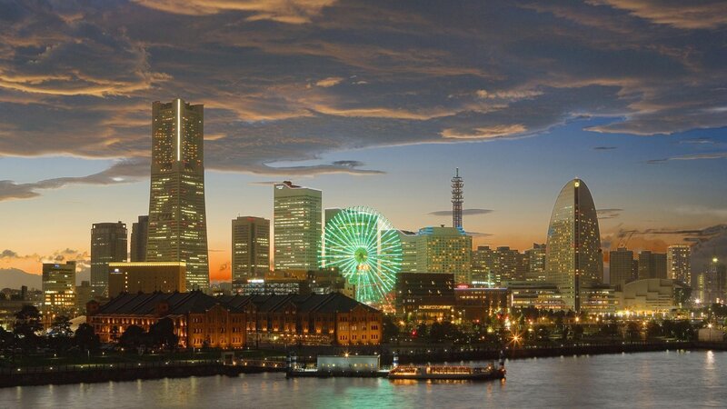 Yokohama Skyline at Dusk — Blue, Dramatic, Sunset, Photograph