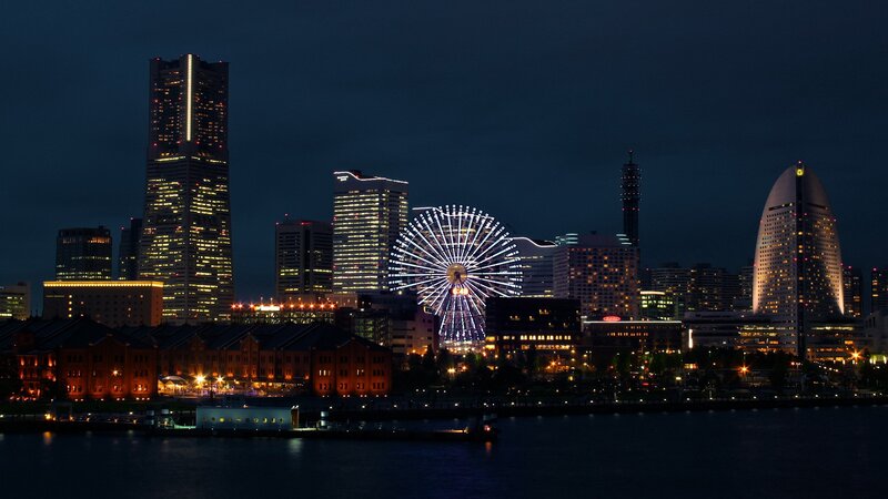 Yokohama Skyline at Night — Dark Blue