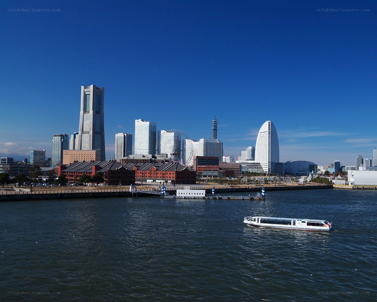 Yokohama skyline with ferry