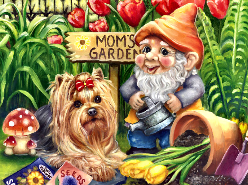 Yorkie Dog in Garden
