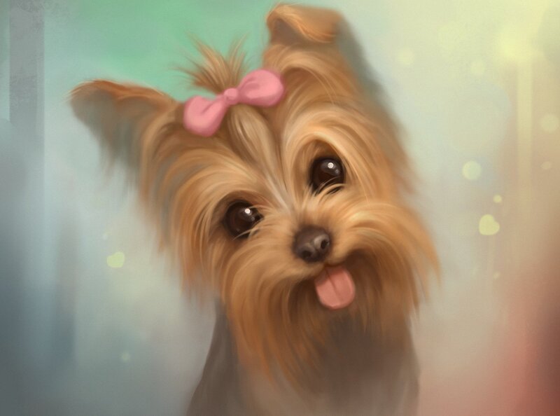 Yorkie Puppy with Bow — Brown, Playful