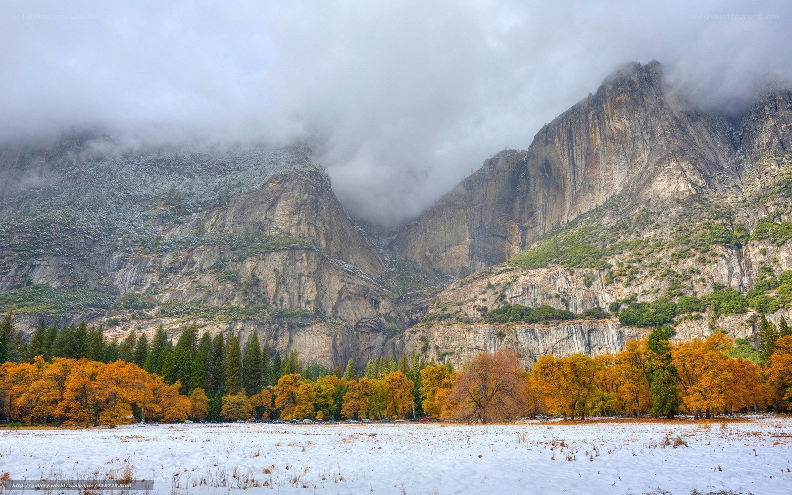 Yosemite autumn with snow