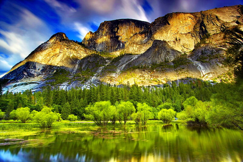 Yosemite Cliffs and Lake