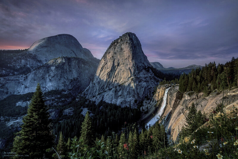 Yosemite Cliffs and Waterfall — Purple, Dramatic