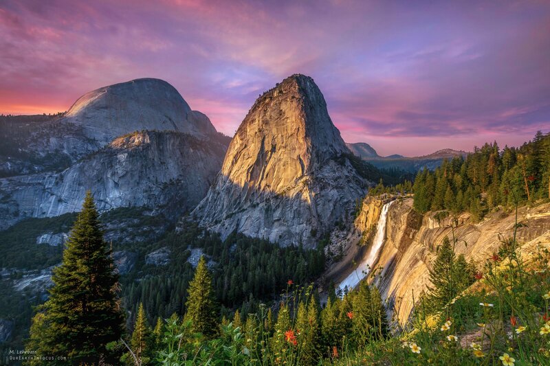 Yosemite Cliffs and Waterfall — Purple