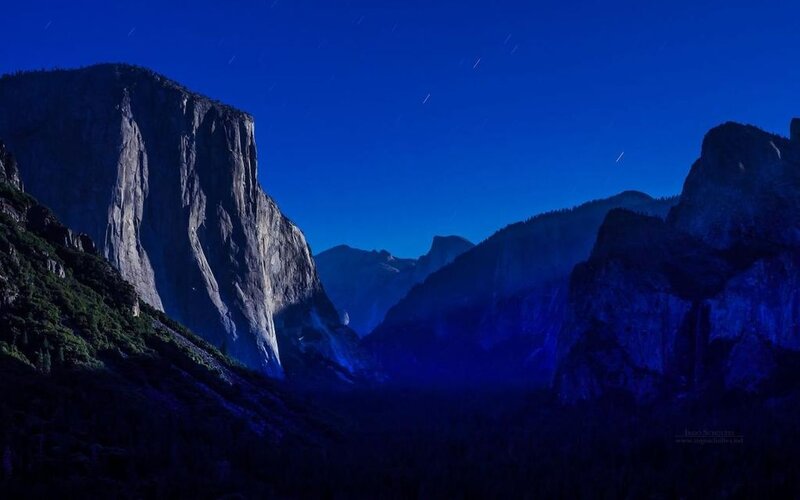 Yosemite Cliffs at Night