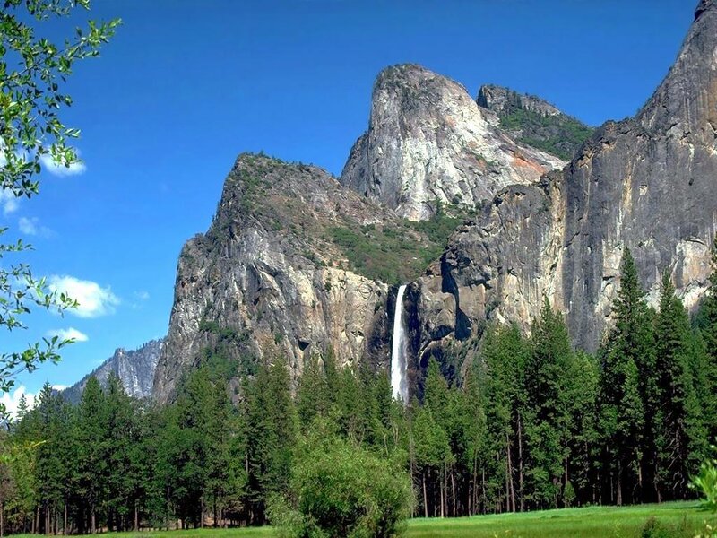 Yosemite Falls and granite cliffs