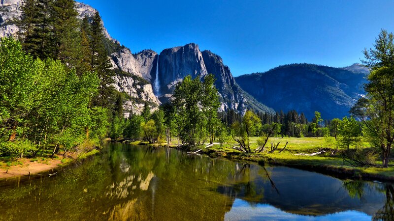 Yosemite Falls and River — Blue, Serene