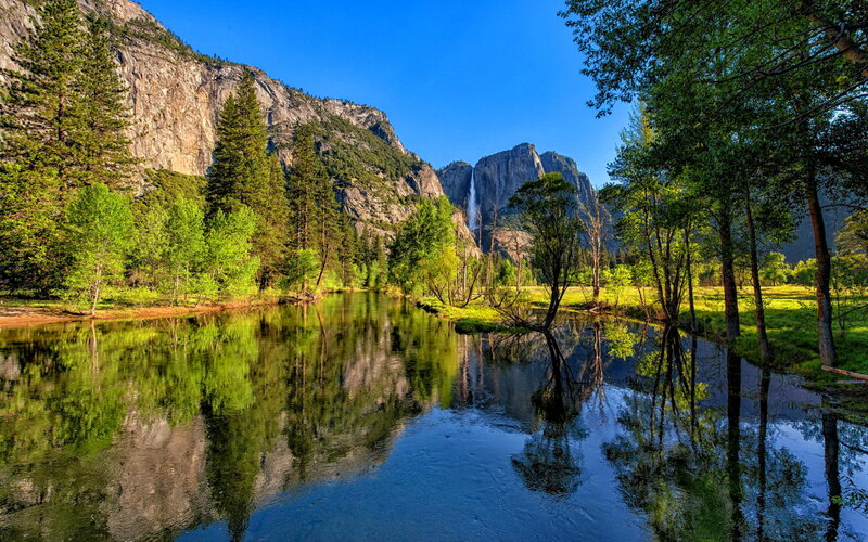 Yosemite Falls and River — Blue