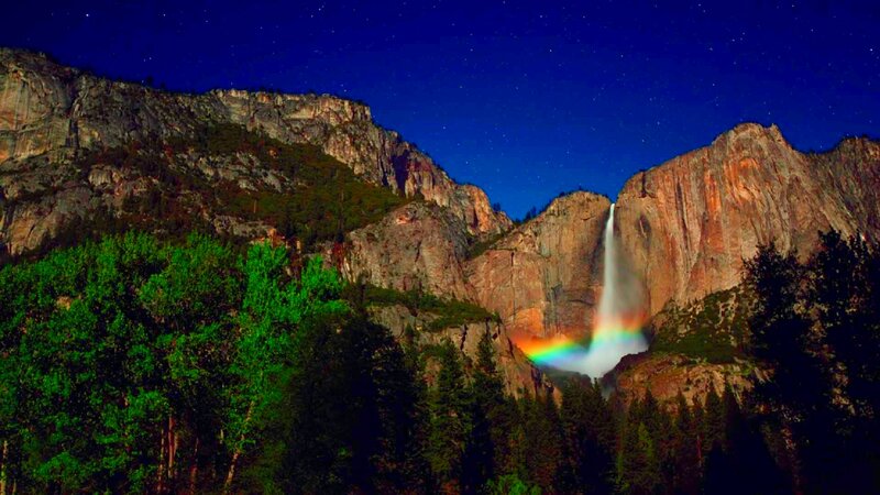 Yosemite Falls at Night — Blue