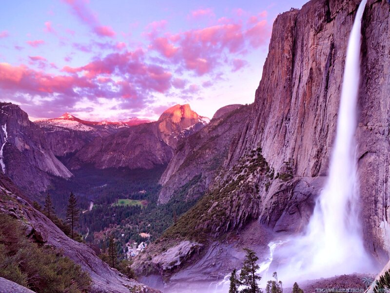 Yosemite Falls at Sunset — Purple