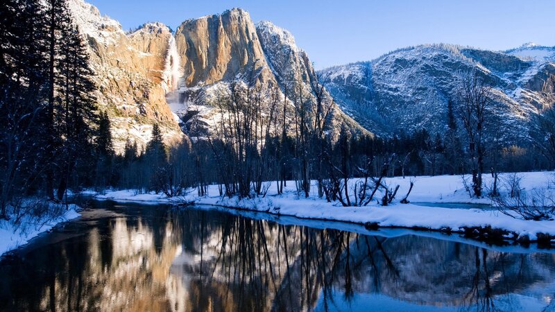 Yosemite Falls in Winter — Blue, Serene, Photograph