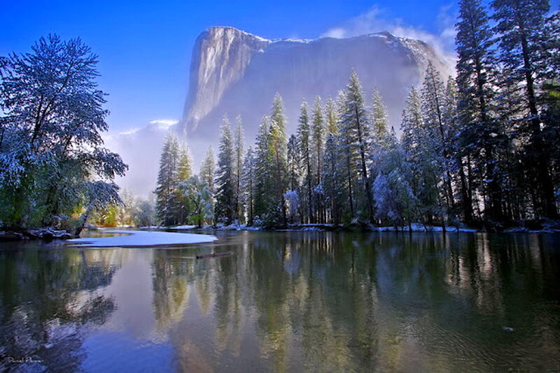 Yosemite Falls in Winter — Blue