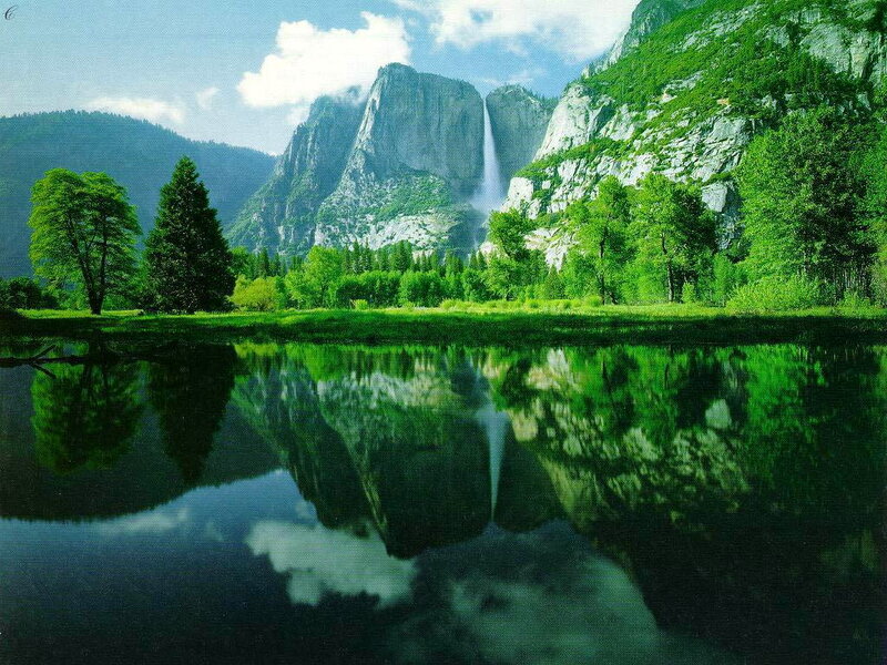 Yosemite Falls Reflection — Green, Serene, Afternoon, Photograph