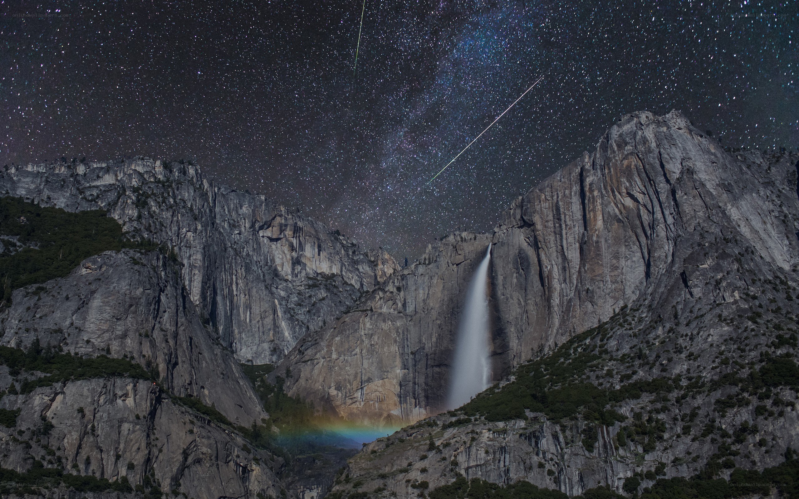 Yosemite Falls under starry sky