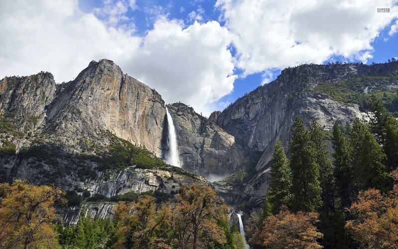 Yosemite Falls Waterfall — Blue, Dramatic, Afternoon, Photograph