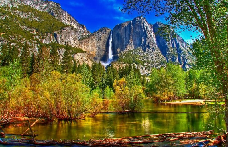 Yosemite Falls Waterfall — Blue, Serene, Afternoon