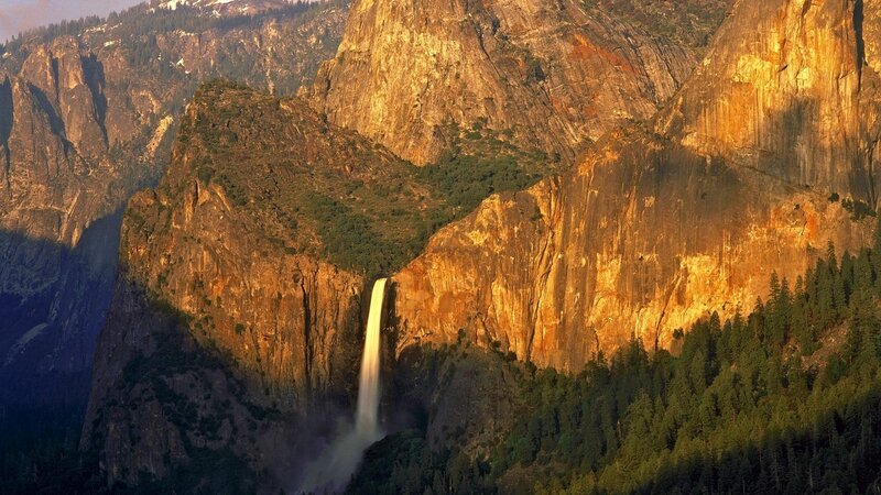 Yosemite Falls Waterfall — Brown, Dramatic, Sunset, Photograph
