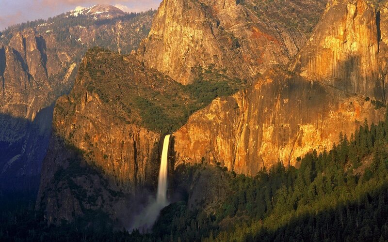 Yosemite Falls Waterfall — Brown, Dramatic, Sunset