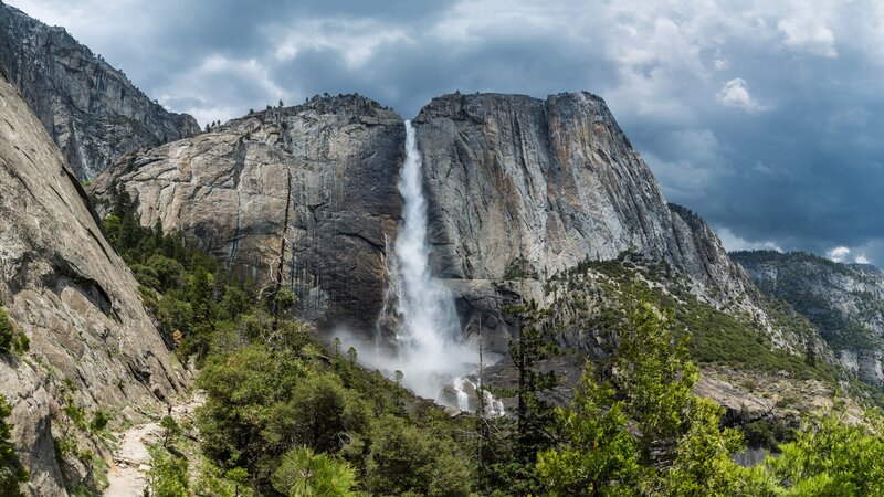 Yosemite Falls Waterfall — Gray, Dramatic, Afternoon, Photograph