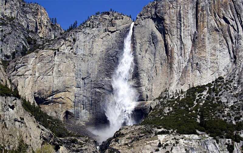 Yosemite Falls Waterfall — Gray, Dramatic