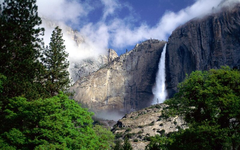 Yosemite Falls Waterfall — Green, Dramatic, Afternoon, Photograph