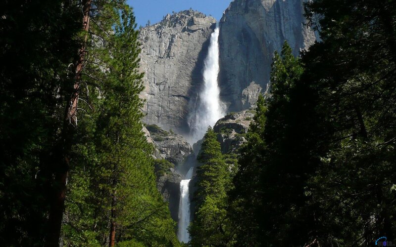 Yosemite Falls Waterfall — Green, Dramatic, Afternoon, Photograph, Trees