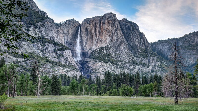 Yosemite Falls Waterfall — Green, Serene, Afternoon, Photograph, Mountain, Forest, Meadow