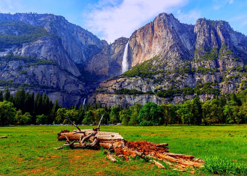Yosemite Falls Waterfall — Green, Serene, Afternoon, Photograph, Mountain, Meadow