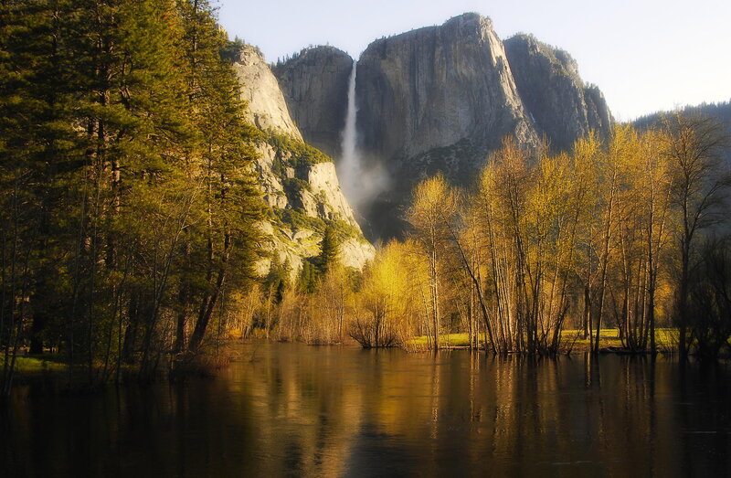 Yosemite Falls Waterfall — Green, Serene, Morning