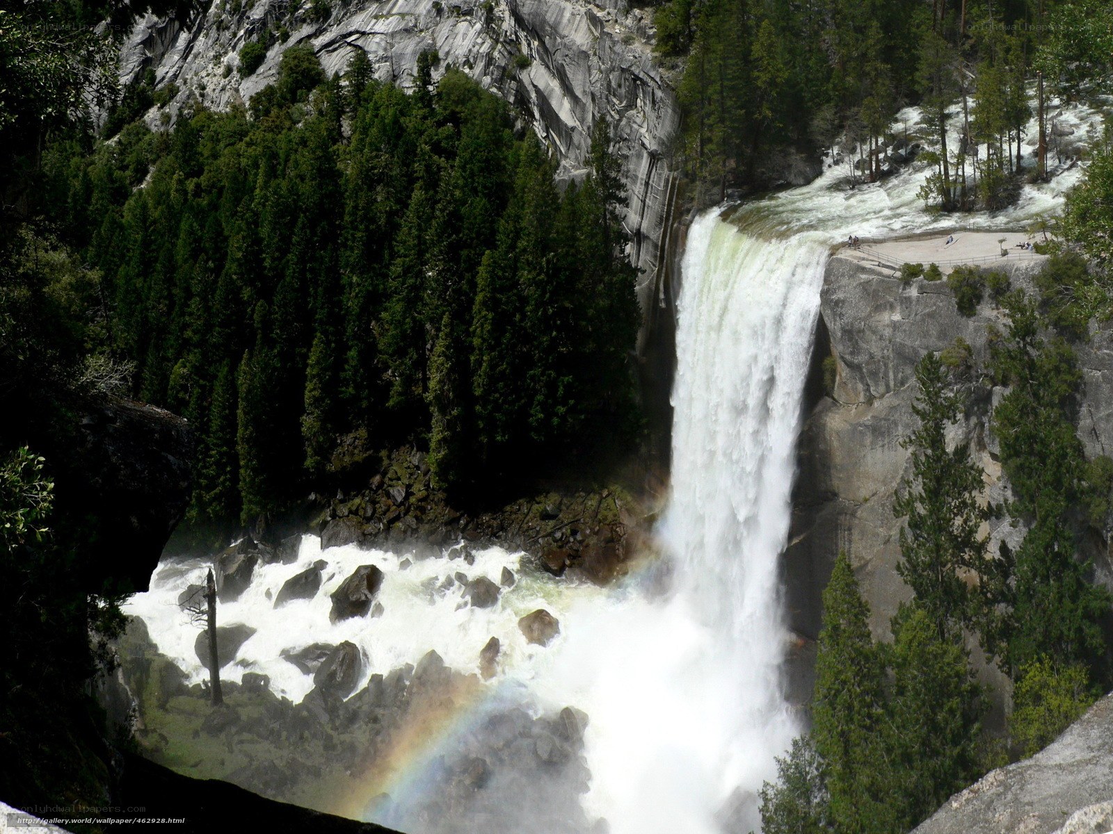Yosemite Falls with rainbow