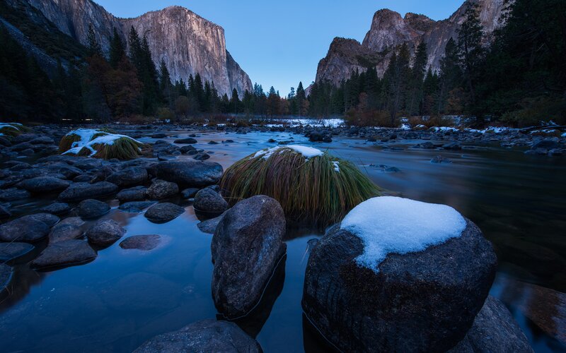 Yosemite river at dusk