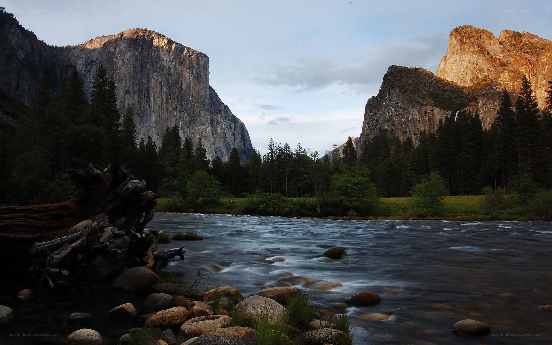 Yosemite river at dusk