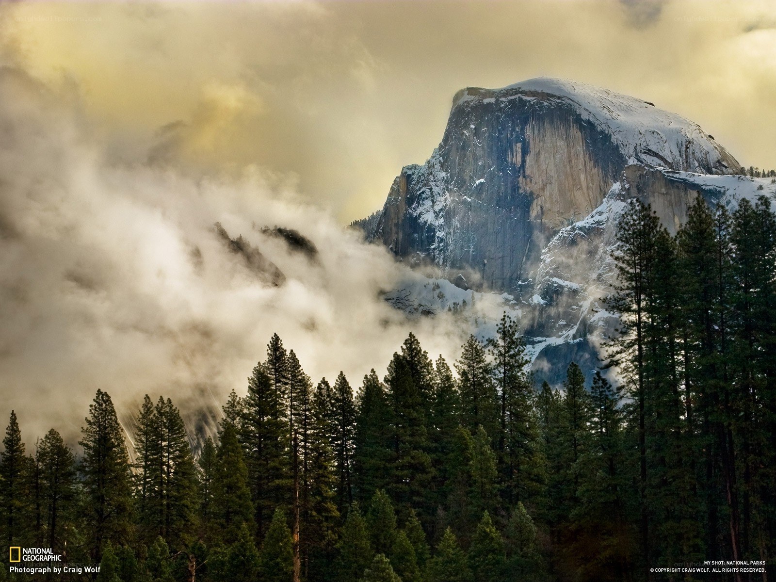 Yosemite's Half Dome in mist