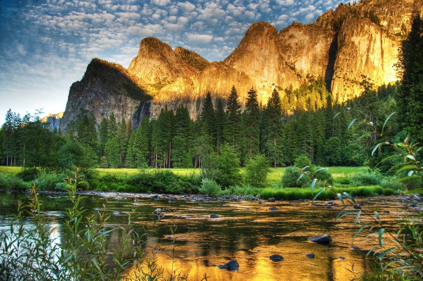 Yosemite sunset river scene