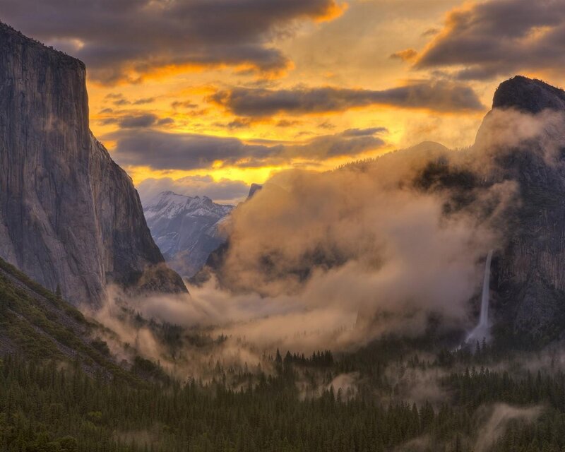 Yosemite Valley at Sunrise — Orange, Dramatic