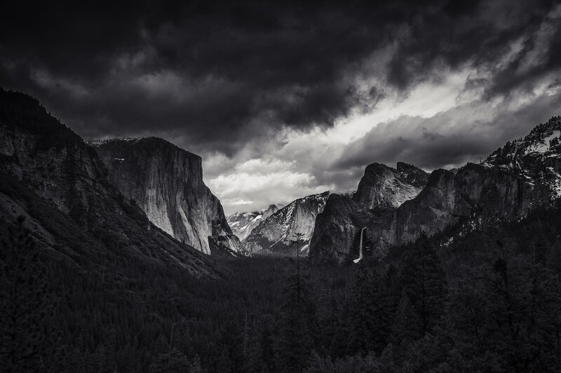 Yosemite Valley Landscape — Black, Dramatic