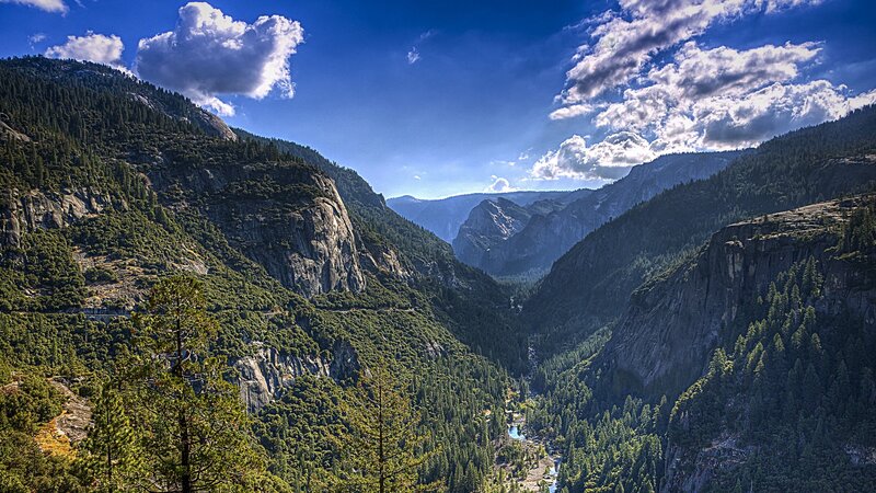 Yosemite Valley Landscape — Blue, Dramatic, Afternoon, Photograph, Mountains, Forest