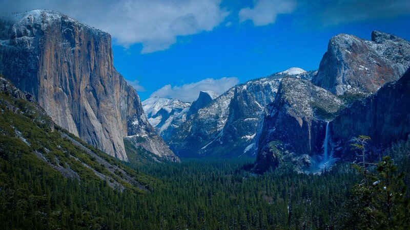Yosemite Valley Landscape — Blue, Dramatic, Afternoon, Photograph, Mountains