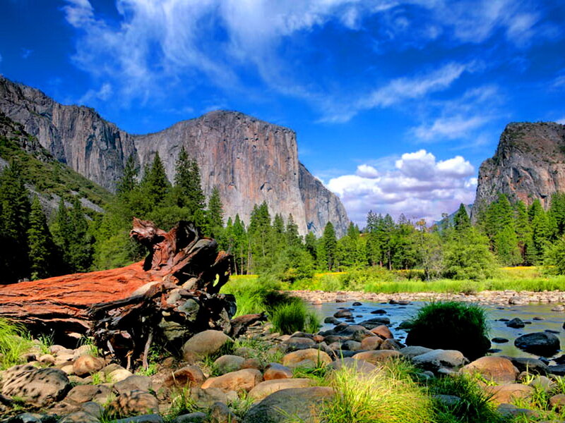 Yosemite Valley Landscape — Blue, Serene, Afternoon, Photograph, Mountains, River