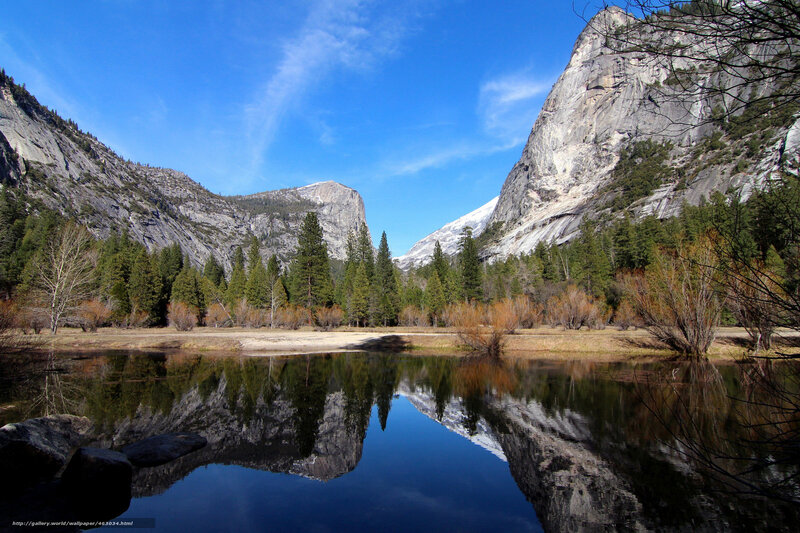 Yosemite Valley Landscape — Blue, Serene, Afternoon, Photograph, Mountains, Trees, River