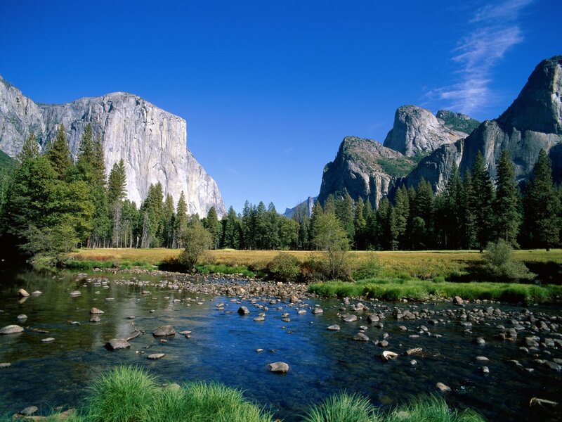 Yosemite Valley Landscape — Blue, Serene, Afternoon, Photograph, River